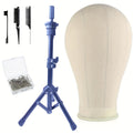 22 Inch Canvas Block Wig Head, Wig Stand Tripod With Head, Mannequin Head For Wigs, T Pins, Bristle Brush