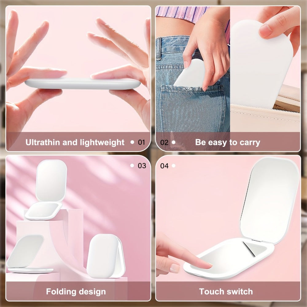 10X Travel Compact Mirror LED Magnifying Mirror With 1X/10X Magnification Small Hand Pocket Mirror, Dimmable Double Sided USB Rechargeable Touch Screen, Portable Tabletop Cosmetic, Small Lighted Mirror, Mothers Day Decorations