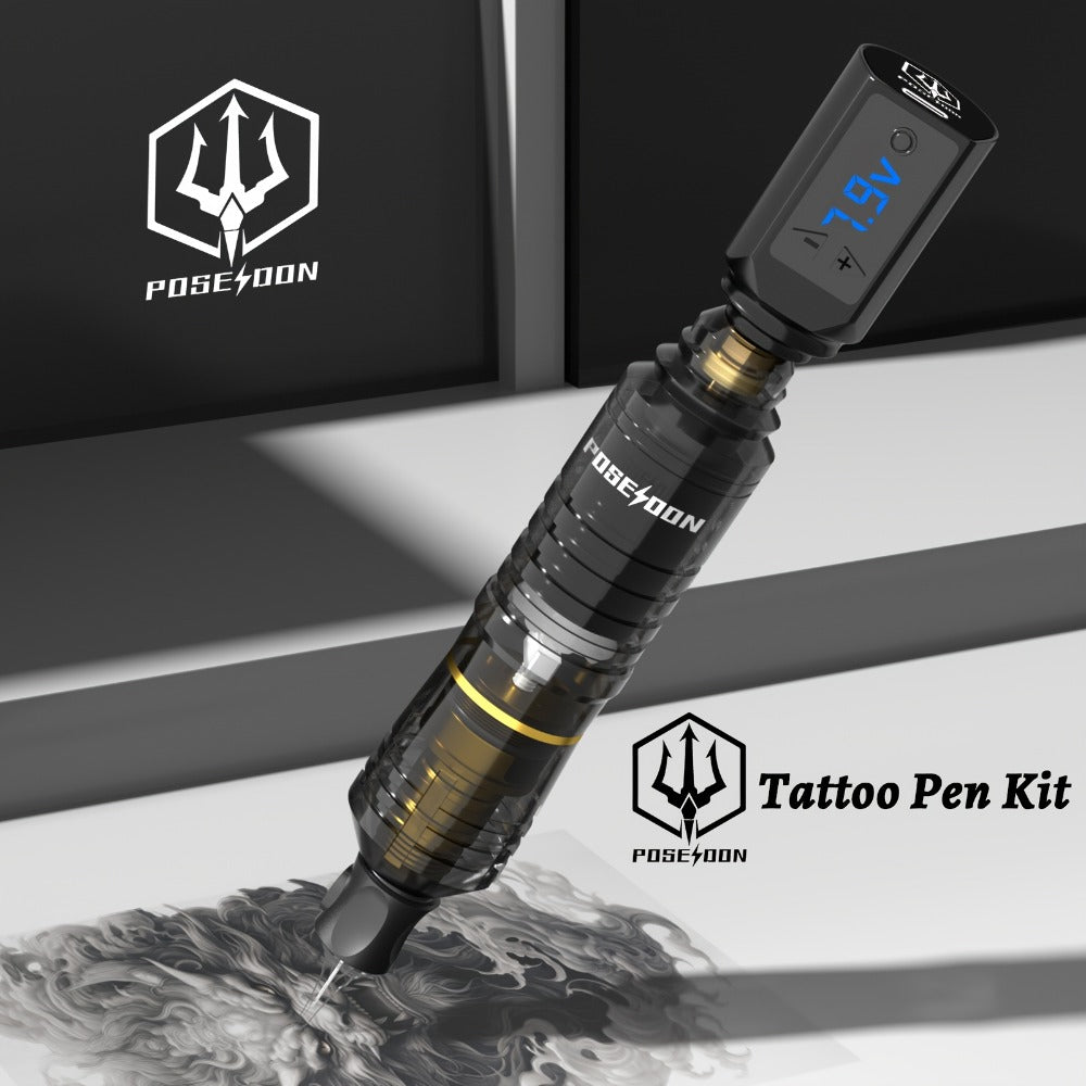 POSEIDON Tattoo Tools Valentine'S Day Gift Tattoo Pen Kit - POSEIDON Wireless Tattoo, Tattoo Gun Kit With Tattoo Power Supply And 10pcs Tattoo Cartridge Needles, Complete Tattoo Kit 6 Color Tattoo Inks Tattoo Supplies For Beginners