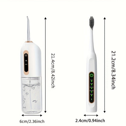 Electric Toothbrush & Water Flosser Set - 3 Modes USB Rechargeable Oral Care Kit with 4 Brush Heads & 4 Nozzles, 360° Rotating Flosser for Deep Clean