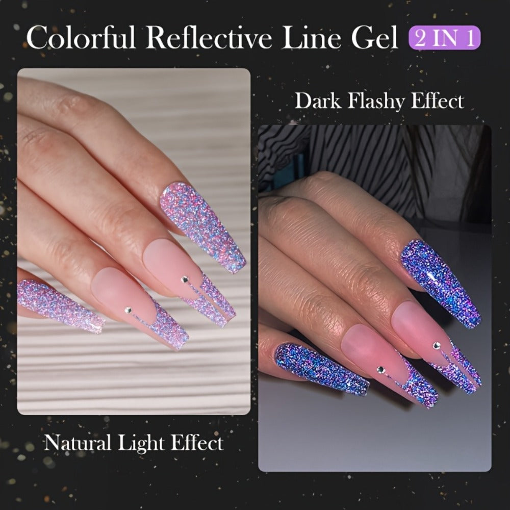 LILYCUTE 0.17oz 3pcs/Set Colorful Reflective Line Gel Nail Polish Super Bright Sparkling Glitter Ultra-thin Pull Line Drawing Painting Nail Art Graffiti Stripe Gel