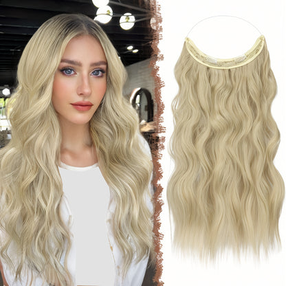 Invisible Wire Hair Extensions for Women Synthetic Wavy Wig with Clear Wire 18 Inch Multi-Color Balayage Highlight Natural Look Glueless No Damage Easy Apply