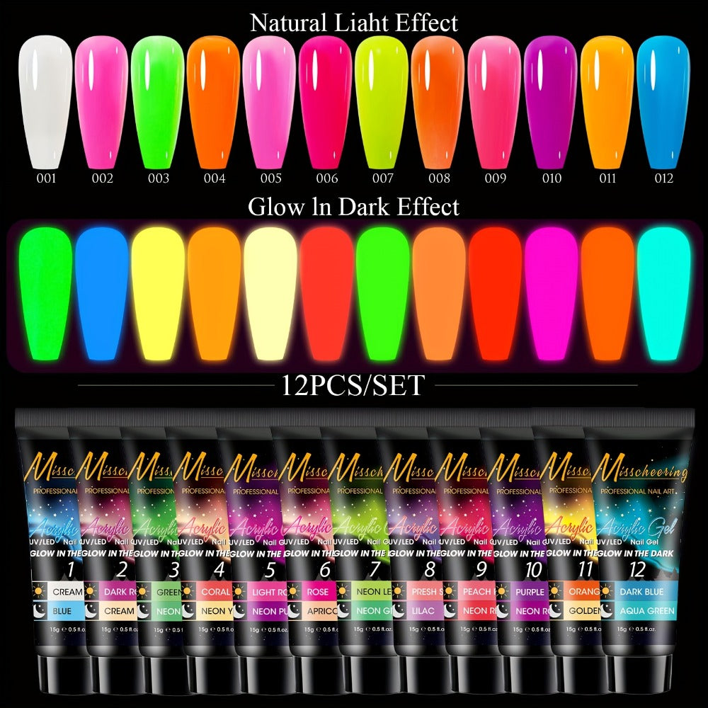 Polymerization Extension Gel Nail Art Kit, 12pcs Professional Semi-Permanent Resin Art Kit, - for 3D Modeling Gel Nail Strengthener - Long Lasting Supply, for Basic Polymerization Gel Nail Art Tools, Nail Art Design Beginner Kit
