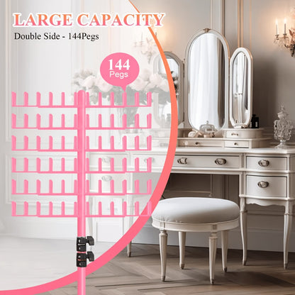 Hair Extension Rack 144 Pegs Standing Braiding Hair Holder Organizer with Divider Separator Freestanding Display Stand for Salon Home Retail Black White Pink