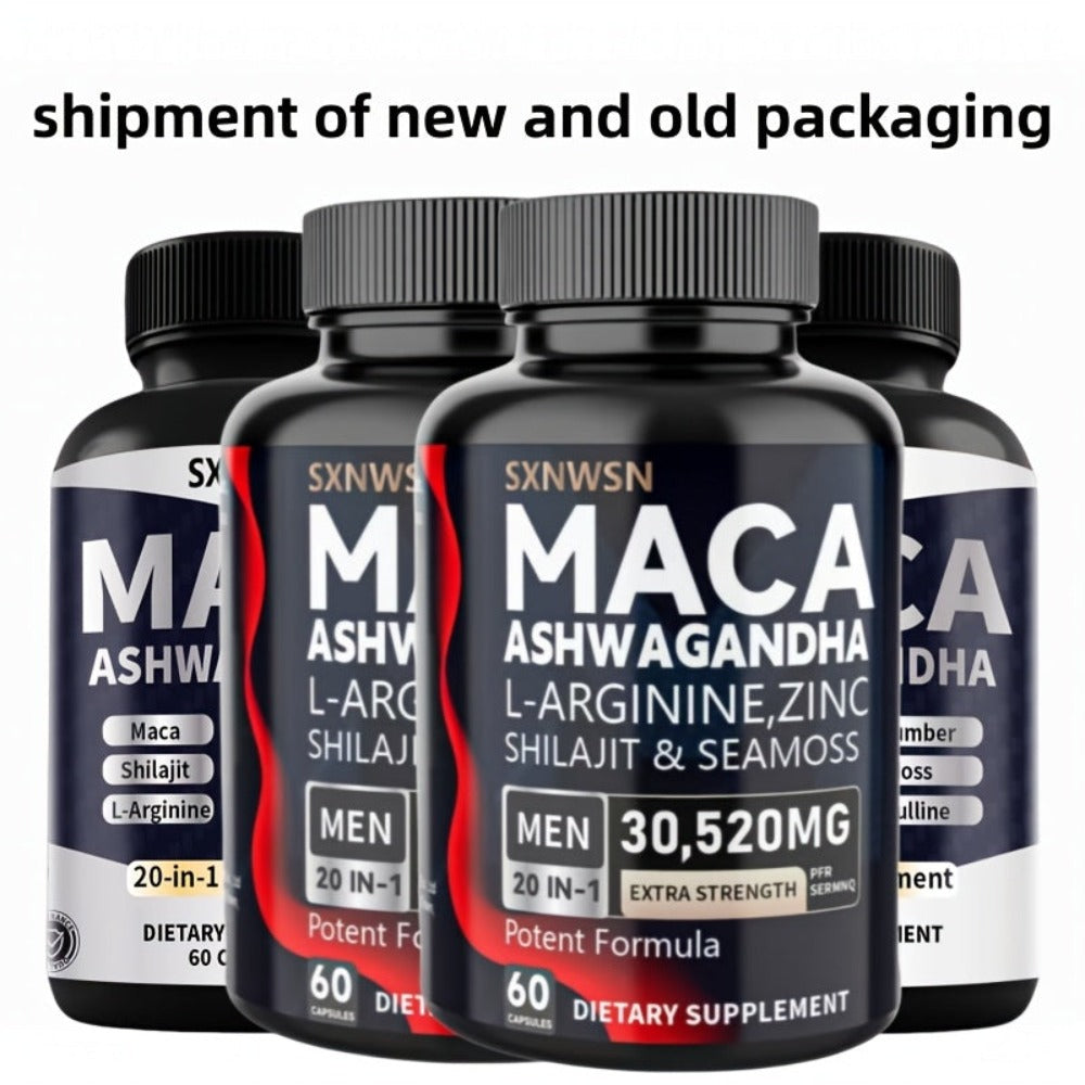 60 Ashwagandha Capsules Maca Capsules, Ashwagandha Maca Root Sea Moss Shilajit L-Arginine L-Citrulline;Assists with Stress, Mood, Supplement for Men And Women