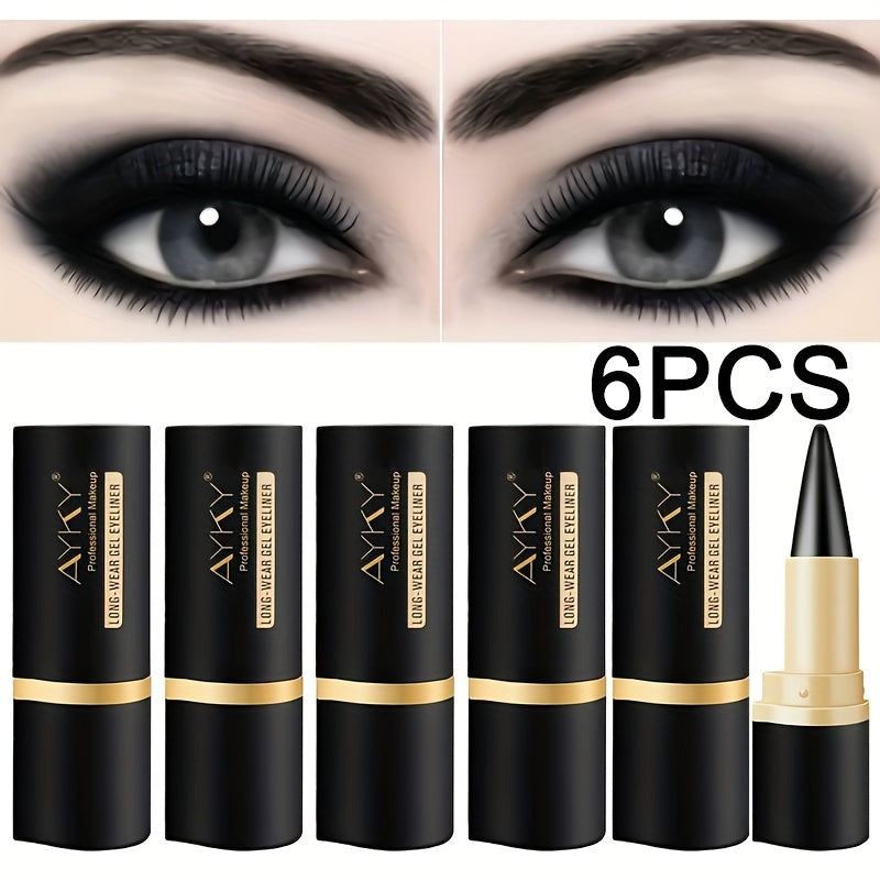 Solid Matte Black Eyeliner, Anti Smudge Waterproof Anti Discoloration, Easy To Apply Durable Cream Formula, Suitable For Beginners, 6-Pack