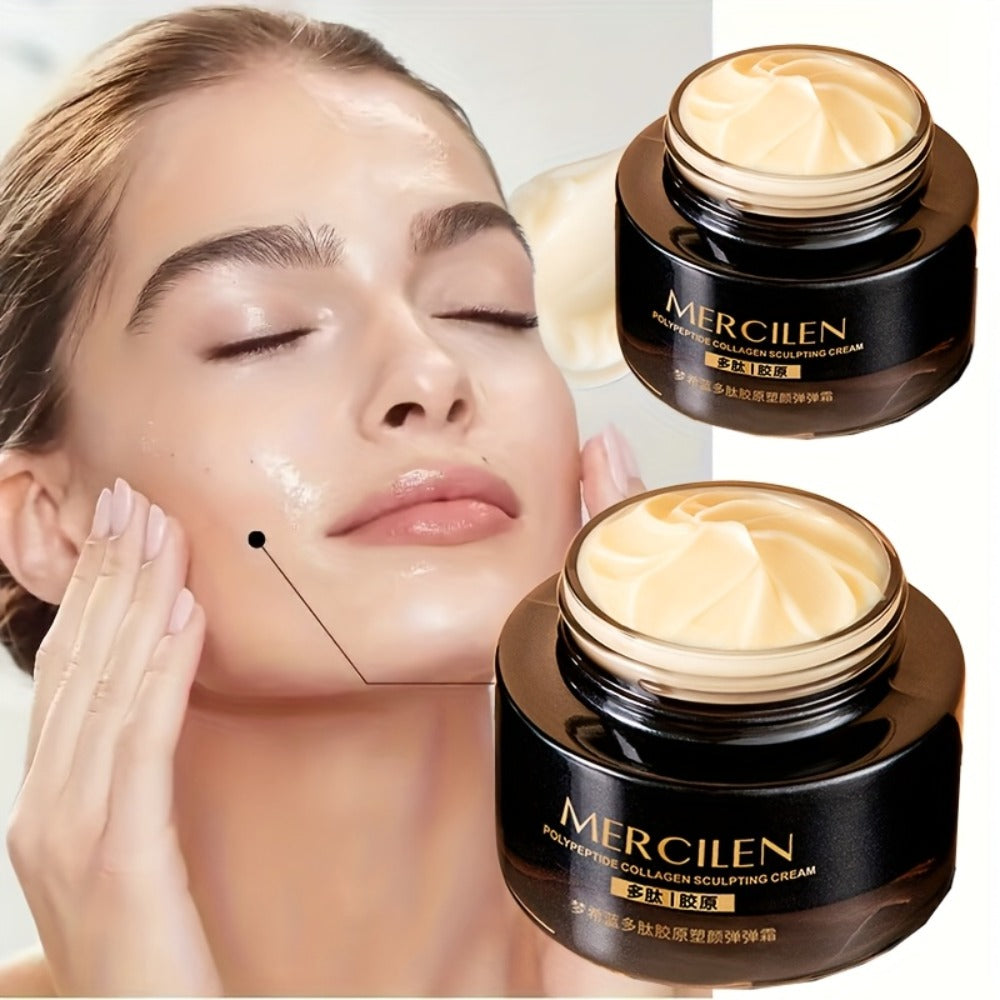 Mercilen Collagen Sculpting Cream - Hydrating & Firming Light Beige Care with Hyaluronic Acid, Plant-Based Squalane & Glycerin, Alcohol-Free for Normal to Sensitive Light Beige, Unisex Skincare, Sleek Black Packaging, Elegant Design
