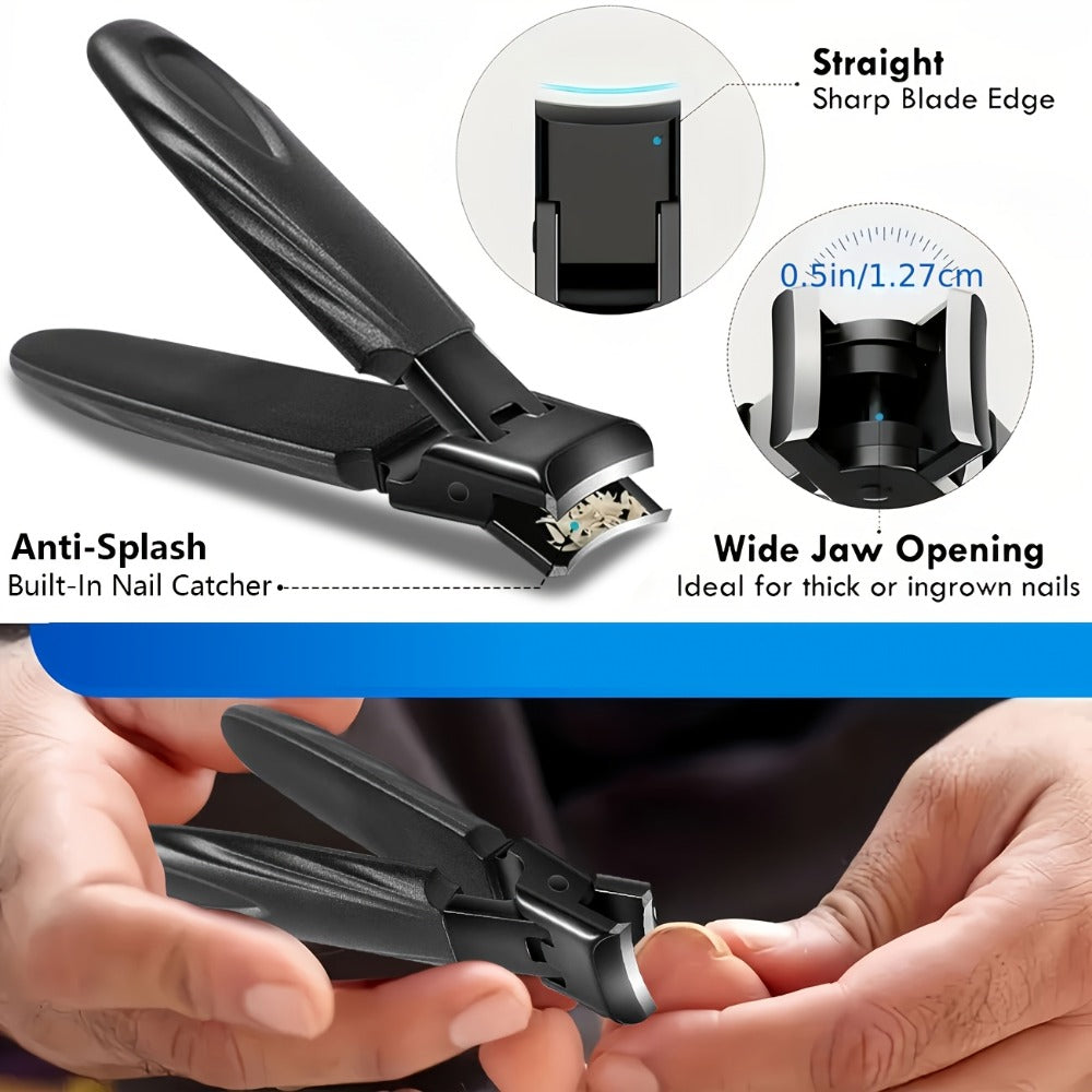 7pcs Heavy-Duty Toenail Clipper Set for Seniors - Angled and Curved Blades, Splash Guard, Long Handle, Includes Nail File, Professional Pedicure Tool Kit, Nail Clippers