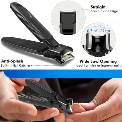 Toenail Clipper Set 7pcs Heavy Duty for Seniors - Angled Curved Stainless Steel Blades Splash Guard Long Handle Nail File Pedicure Tool Kit