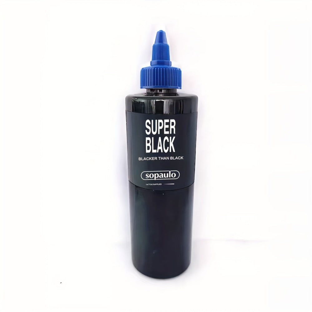 Super Black Tattoo Ink, 8oz - Ultra Dark Liquid Body Paint with Intense Black Color Tone, Enhanced with Large Particles for Lasting Effect