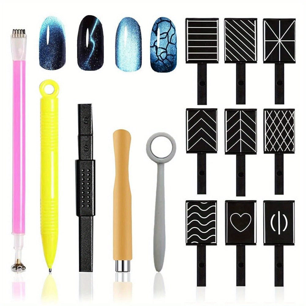 14pcs Cat Eye Magnet Nails UV Gel Polish Magnet Pen Nail Art Pen Tools