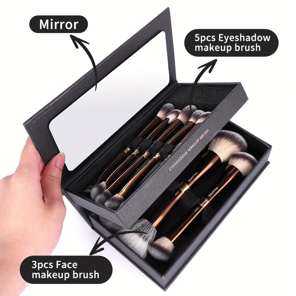 MAANGE 8pcs Double-ended Makeup Brushes + Storage Box High-end Makeup Tools Double-ended Foundation Brush Blush Brush Contour Brush Multi-function Makeup Brush Suitable for Facial Makeup Women's Beauty Tools Daily Travel Commuting Women's Gifts, Professio