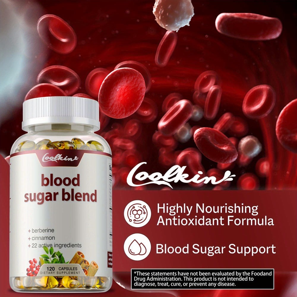 Blood Sugar Blend - with Berberine HCL, Cinnamon, Coq10, Turmeric, Alpha Lipoic Acid, Support Healthy Blood Sugar Levels - 120pcs