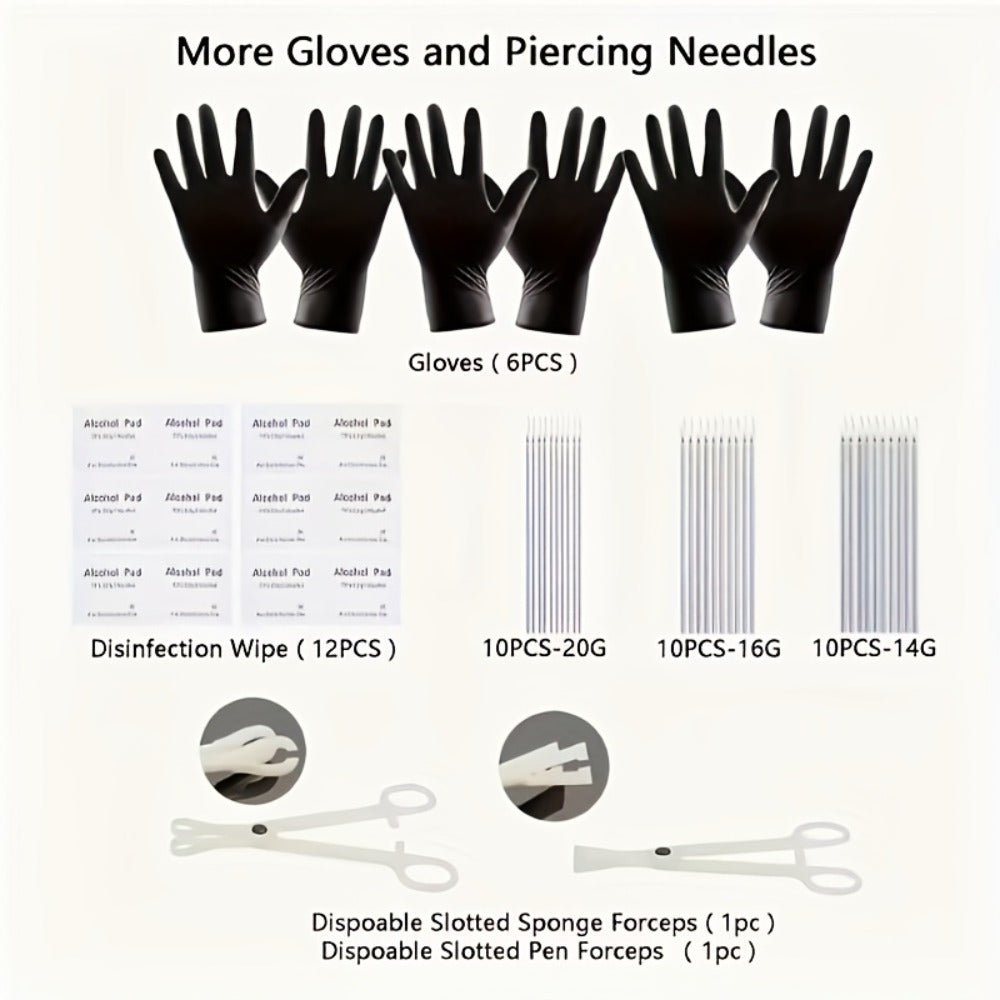 Piercing Kit Stainless Steel Professional Body Piercing Set with Needles Clamps and Piercing Tools Complete DIY Home Piercing Supplies for Ear Nose Navel Lip Tongue Piercing