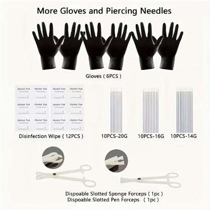 Piercing Kit Stainless Steel Professional Body Piercing Set with Needles Clamps and Piercing Tools Complete DIY Home Piercing Supplies for Ear Nose Navel Lip Tongue Piercing