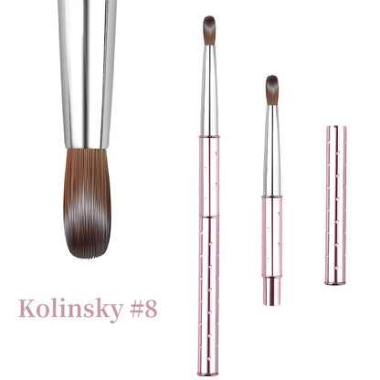 Kolinsky Acrylic Nail Brush Sparkling Pink Metal Handle – Round Head Nail Art Brush for Acrylic Application & Nail Extensions – Sizes #8 #10 #12 & 3-Piece Set for Professional Manicure & Salon Use
