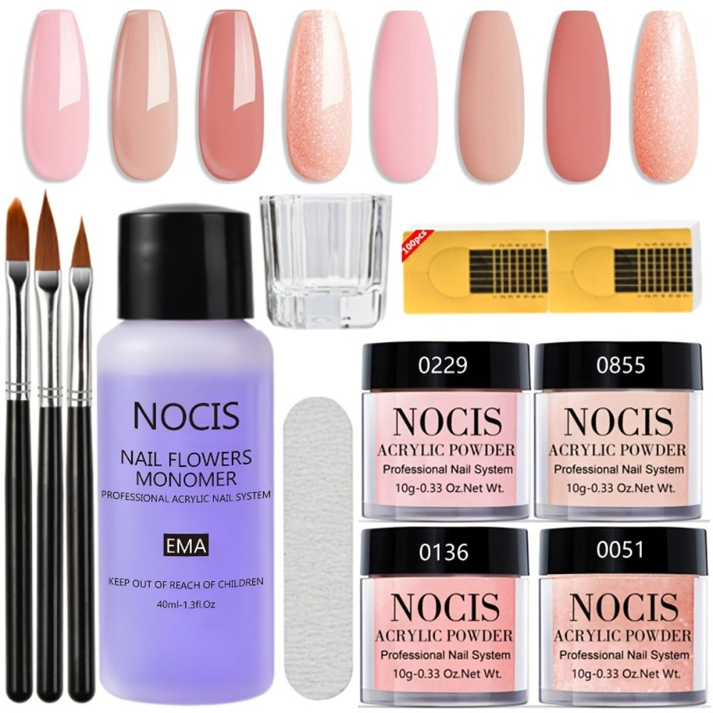 NOCIS Acrylic Nail Powder Kit - Pinkish Nude Brown Tones, 3D Art And French Manicure Extensions, All-Season Carving, No-Lamp Needed for Professional Salon-Quality Results, Acrylic Nail Powder Kit