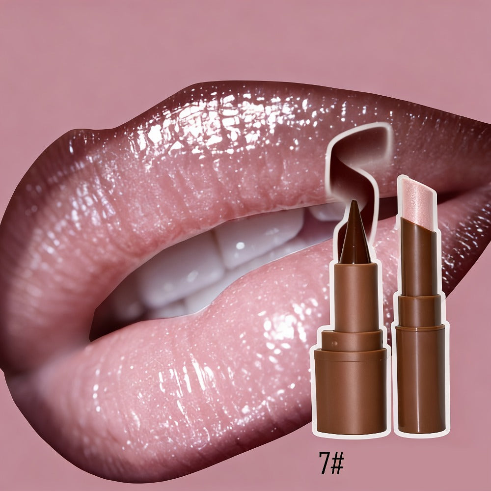 Dark Lip Liner Pen + Metallic Solid Lipstick Set | Creates A Three-dimensional Lip Shape, One Application Gives A Full And Shiny Effect, Long-lasting Color Retention Without Smudging, Ideal Gift For Any Occasion