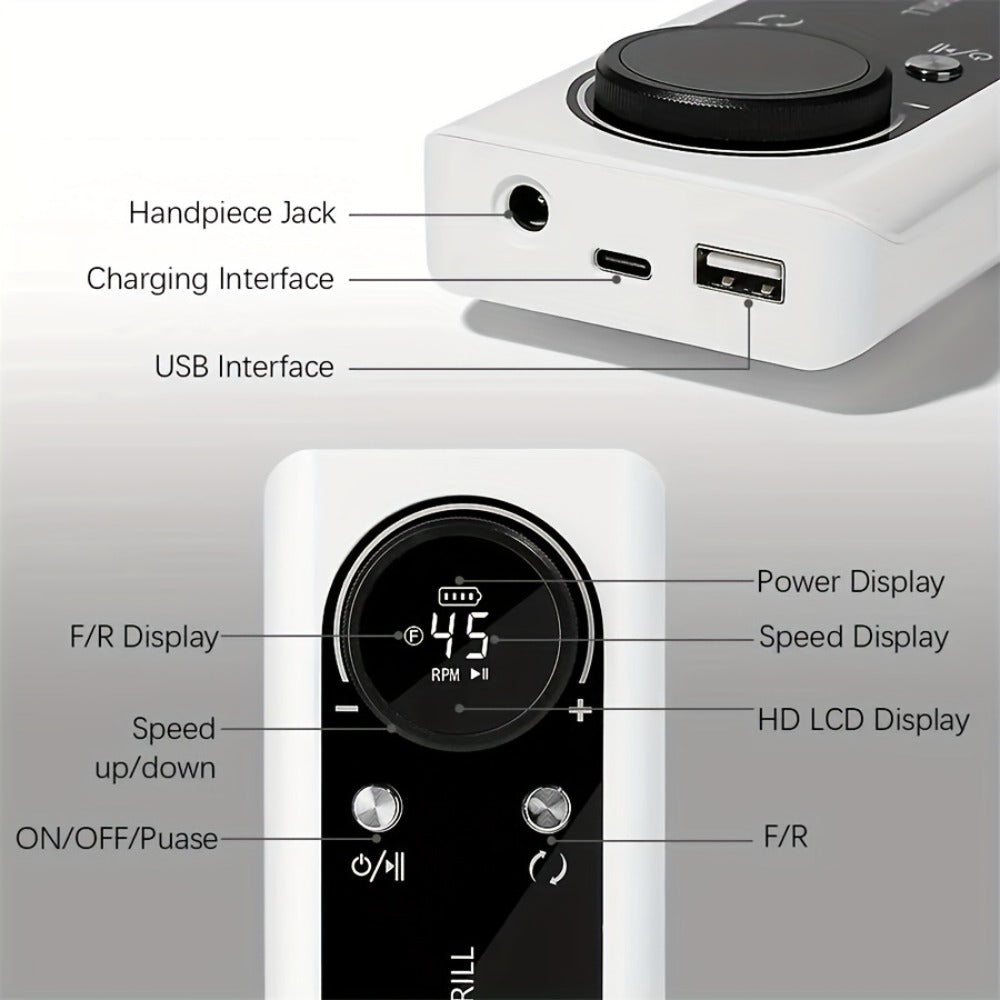 Rechargeable Nail Grinder 45000RPM Portable Electric Manicure Tool Professional Nail Remover