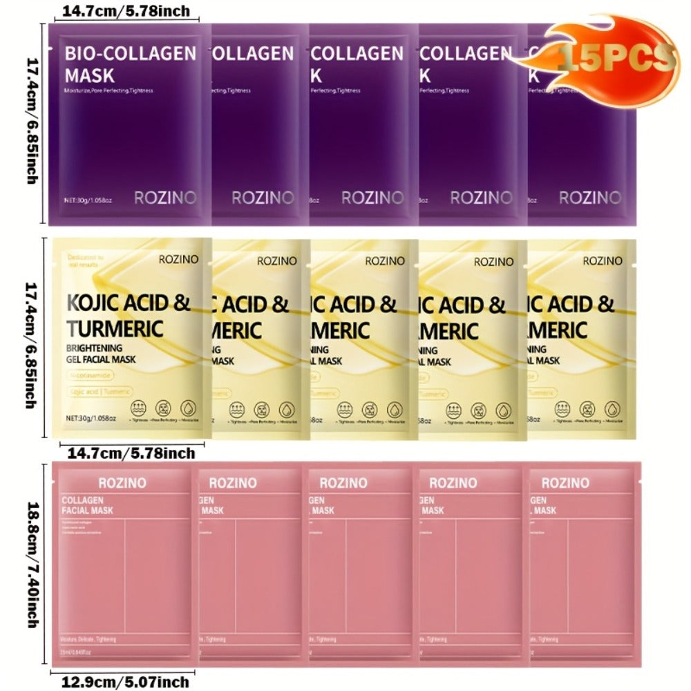 15pcs Bio-collagen Powerful Moisturizing Mask Set, Deeply Moisturizes The Skin, Making The Face More Hydrated, Delicate And Bright, It Is Suitable For Dry, Dull And Sagging Skin, Facial Skin Care, Collagen Mask, Facial Masks For Men And Women