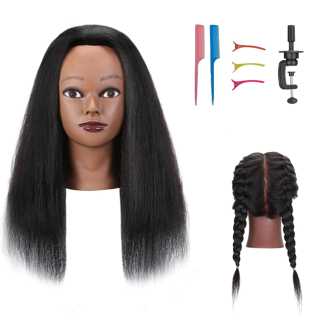 18" Mannequin Head With Hair, Hairdresser Cosmetology Mannequin Manikin Training Practice Doll Head For Hair Styling Clamp Holder Hair Comb Hair Clip