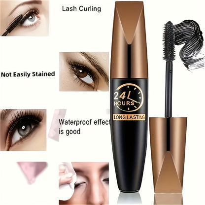 Mascara 8D Fiber Volume & Lengthening Smudge-Proof Waterproof Lash Enhancer, Long-Lasting Black Mascara Set with Eyeliner Pencil, Luxury Beauty Gift for Her