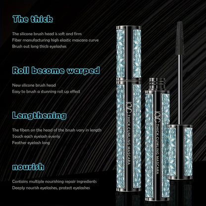 Mascara 4D Fiber Volumizing Lengthening Waterproof 3-Pack, Thick Curling Long-Lasting Black Mascara for Dramatic Lash Depth and Charm