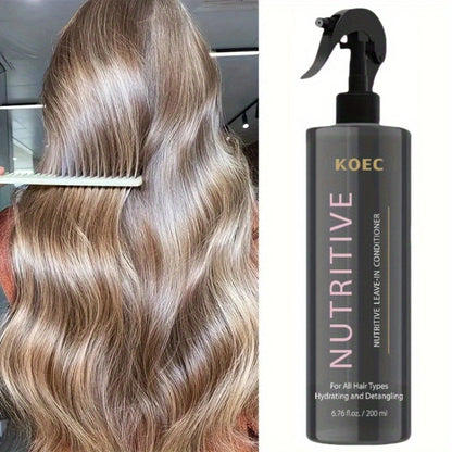 Leave-In Conditioner with Hydrolyzed Keratin & Biotin — Anti-Frizz Detangler, Argan Oil & Plant Extracts, Repairs Split Ends & Breakage, Color-Safe for Curly, Dry & Damaged Hair, 6.76 oz