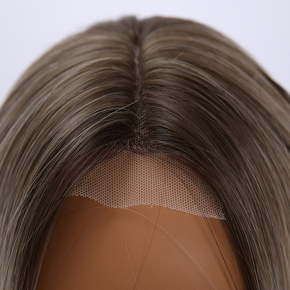 Bob Wig 4x1 U Part Lace Front Rose Net Cap - Middle Part Glueless Wig for Women Brown Highlights Milky White Black Pink 14 Inch