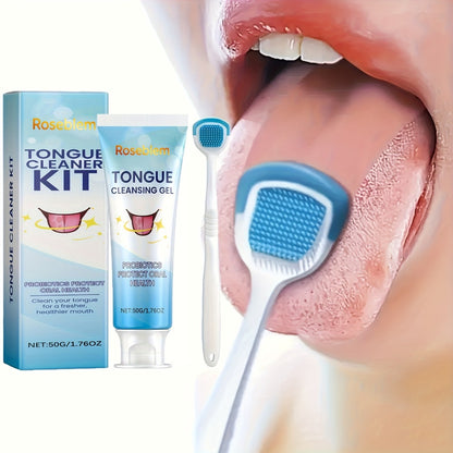 Tongue Cleaner Kit Probiotic Cleansing Gel Tongue Brush Set Bad Breath Eliminator Fresh Mouth Daily Oral Hygiene Care Gentle Non-Irritating for Sensitive Mouths Adults Gift