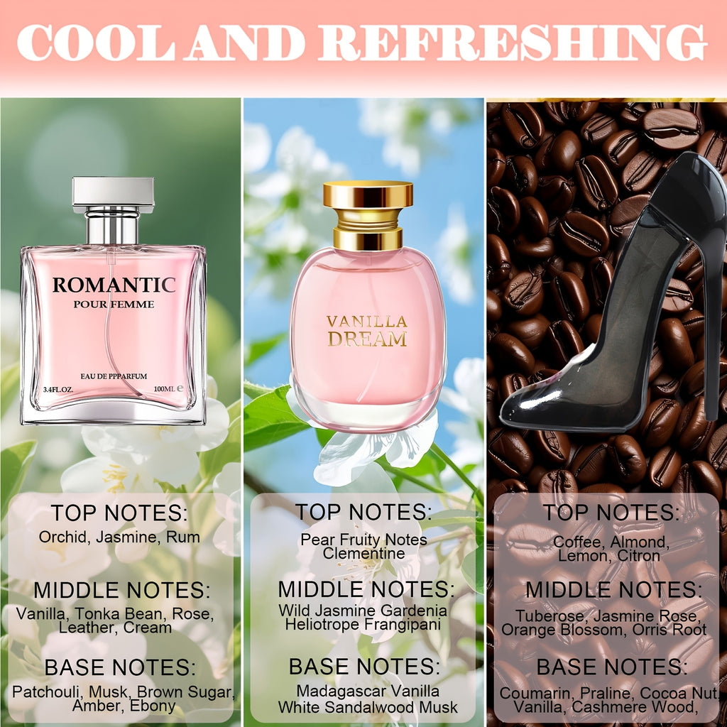 3PACK/10.1oz Women's Signature Fragrance Collection | Quince Lychee Musk, Pear Vanilla Sandalwood & Amber Berry Woods | Refined Perfume Trio for Her, Everyday Elegance, Versatile Scent Options