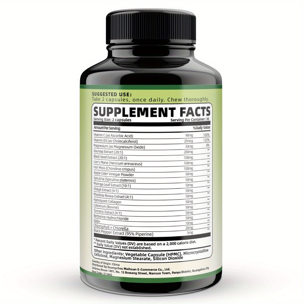 Soursop Graviola Capsules - Laboratory-tested Advanced Ingredient Blend - 24IN1 = Digestion, GUT Health, Provides Antioxidant Benefits for Man and Woman. - 60 CAPSULES