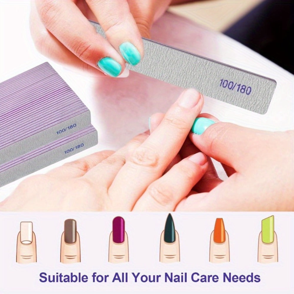 [50pcs Nail Files] 50pcs Nail Files, 100/180 Grit Emery Boards Nail File For Natural Nails And Acrylic Nails, Double Sided Emory Boards Limas Para Unas Acrilicas Profesional Fingernail Filer Reusable Manicure Gray