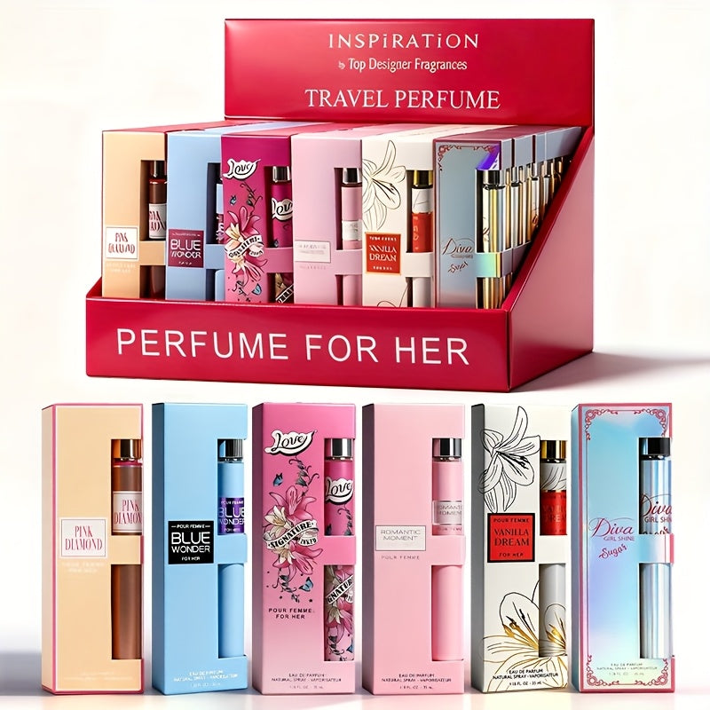 6pcs Travel Set, Women'S Eau De Parfuma Spray, Long-Lasting Fragrance, 6 Different Flavors, Perfect for Holiday Gifts, Dating, Daily Life, Parties, 1.18 Fl Oz/Bottle