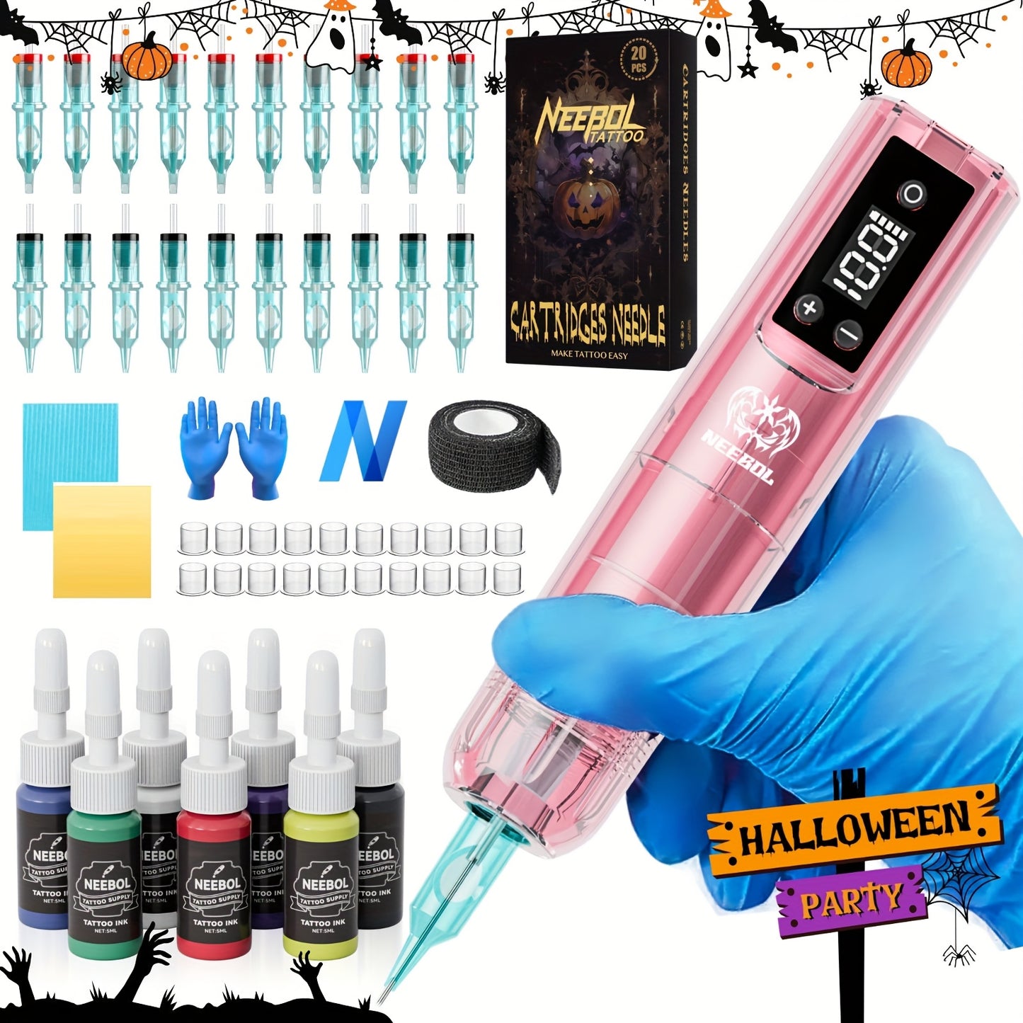 Wireless Rotary Tattoo Pen Machine Neebol Cordless Tattoo Gun with Screen Display Lightweight Upgraded Design with Cartridge Needles for Beginners & Artists