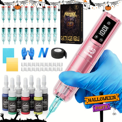 Wireless Rotary Tattoo Pen Machine Neebol Cordless Tattoo Gun with Screen Display Lightweight Upgraded Design with Cartridge Needles for Beginners & Artists