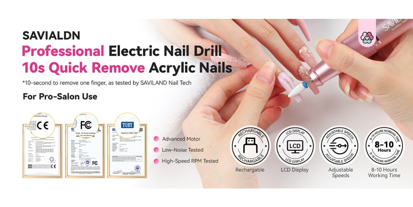 Professional Nail Drill 40000 RPM Rechargeable Electric Nail Drill Machine with 4000mAh Battery LCD Display Ceramic Drill Bits Sanding Bands for Acrylic Gel Nails Salon Home Use