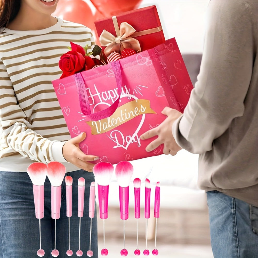15pcs Metal Handle Beadable MakeupBrush Set, BeautyTools, IncludesPowder Blusher Brush, Slant Head Eye, Weddings, Anniversary, Birthday Girl Best Friend Teacher'S Day, Halloween, Christmas Gifts, Party Supply