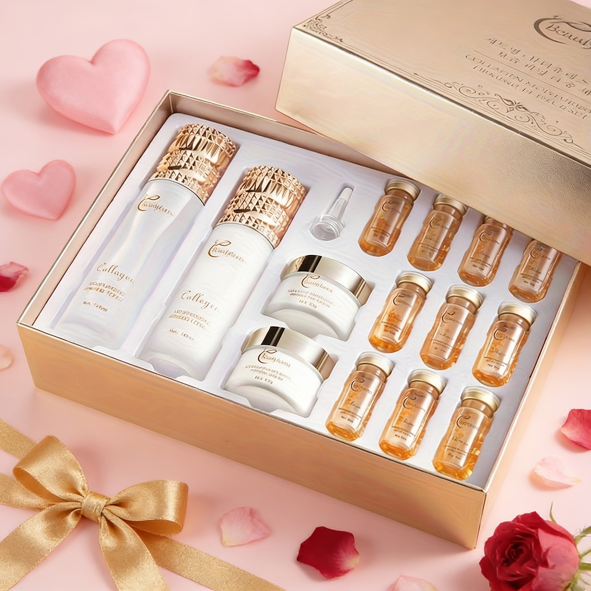 Gentle Korean Skincare Collagen Set - 14pcs Hydrating And Firming with Niacinamide - Moisturizing Face Care Kit, Luxury Gift Kit for Women, Christmas Gift And New Year Present