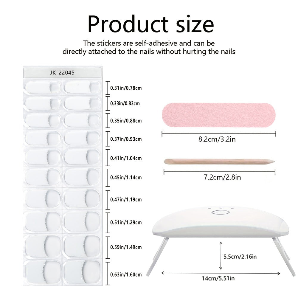 Nail Art Kit, Including 20 Semi- Nail Polish Stickers, A 12W High-Power Portable Lamp (8 Beads), Gel Light- Full-Wrap Nail Stickers, Semi- 2Nd-Gen Soft Gel Nail Tips [ Lamp Needed for Hardening], And White Gel Nail Stickers