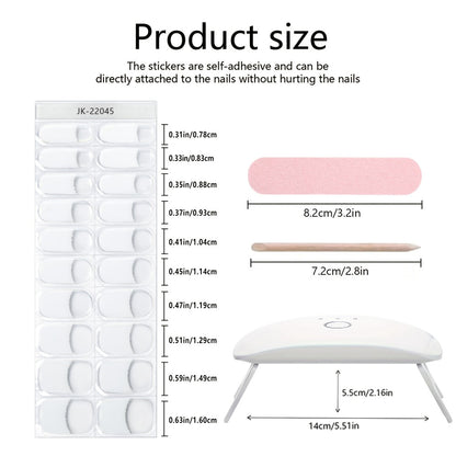 Nail Art Kit Semi Gel Polish Stickers 20Pcs with 12W Portable LED Lamp 8-Bead Gel Light Full-Wrap Nail Stickers Soft Gel Nail Tips White French Manicure Set for Women Beginners