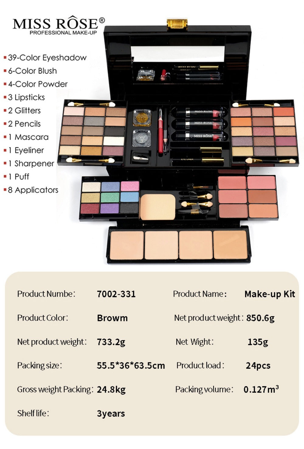 Makeup Kit for Women 58 Colors All-in-One Professional Set with Mirror - Eyeshadow Compact Powder Blusher Lipstick Eyeliner Mascara Eyebrow Pencil Glitter Gel Complete Makeup Gift Set for Girls