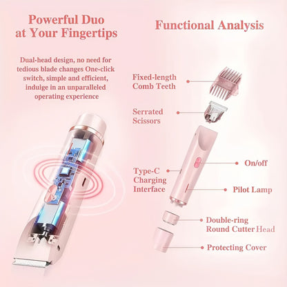 Bikini Razor Electric 2-in-1 Women Dry Wet Face Shaver USB Rechargeable - Painless Hair Removal for Bikini Line Underarms Legs Arms Face Portable Lady Shaver Gift