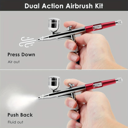Airbrush Kit Dual-Action Gravity Feed — 0.3 & 0.5mm Needle Sets, 7cc 20cc 40cc Cups, Air Brush Gun Set for Nails, Makeup, Cake, Tattoo & Model Painting