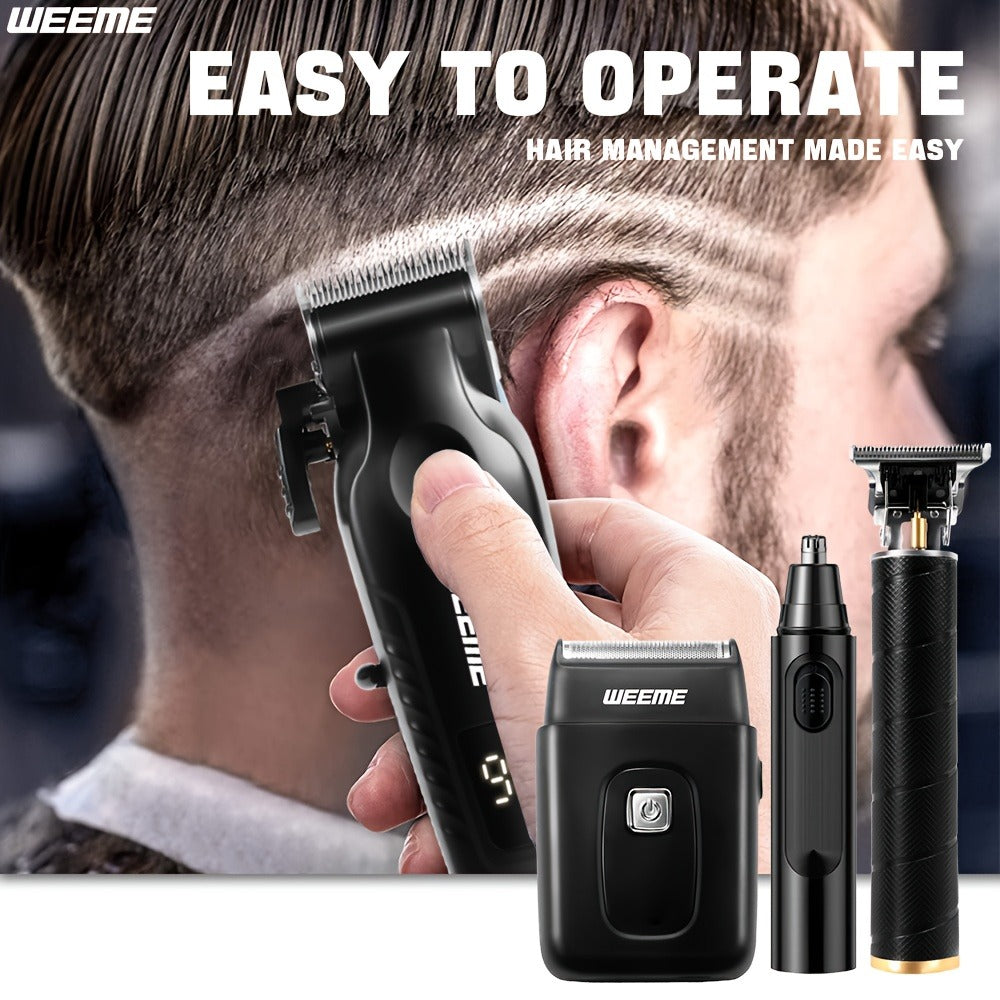 Men's Grooming Kit with Nose Hair Trimmer & Electric Shaver — WEEME 826 USB Rechargeable Trimmer Set, LCD Battery Display, Complete Shaving & Trimming Solution, Perfect Gift for Dad, Brother, Son