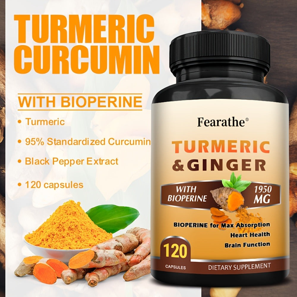 Turmeric And Ginger Supplements - with Black Pepper - Supports Heart And Brain Health - 120 Capsules
