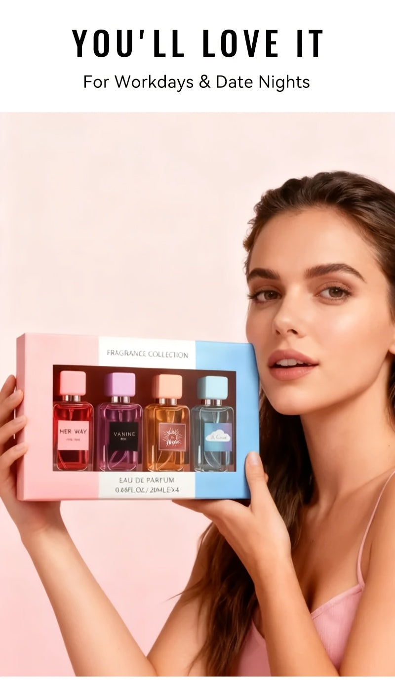 4pcs Women's Luxury Perfume Gift Set - EDP Long-Lasting Floral Scent Perfume Suitable for Dating, Parties & Special Occasions, 4 Different Scents (0.68oz Each), Holiday Gift for Her
