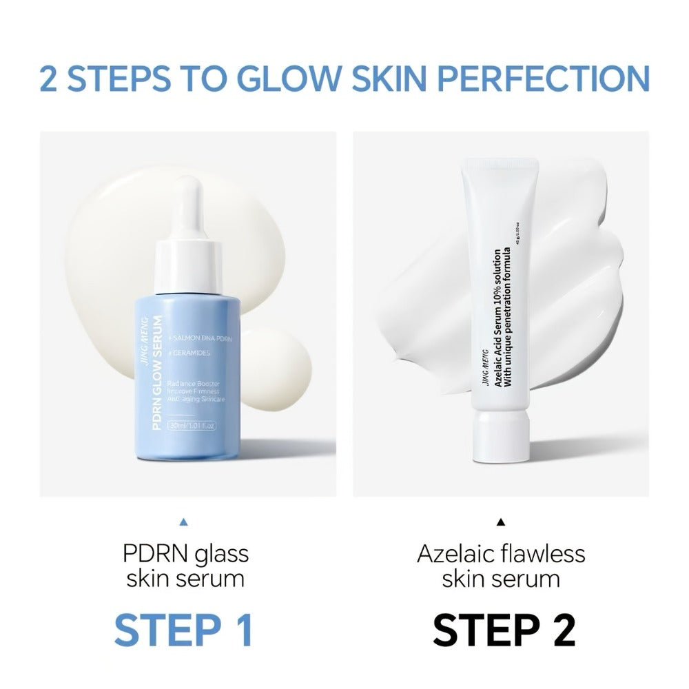 JING MENG 10% Azelaic Acid Serum, Evens Out Light Beige, Improves Skin Texture, Makes Skin Feel Soft And Smooth, Reduce The Look Of Dark Spots, Skincare for Woman, 1/2pcs, Salmon Dna PDRN Serum Combination, Face Skin Care, Women's Gift