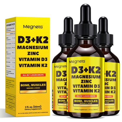 Vitamin D3 Liquid 10000 IU K2 MK-7 120mcg with Magnesium Zinc Vitamin B2 Sugar-Free Drops for Calcium Absorption Mood Immune Health 2 fl oz 30-Day Supply