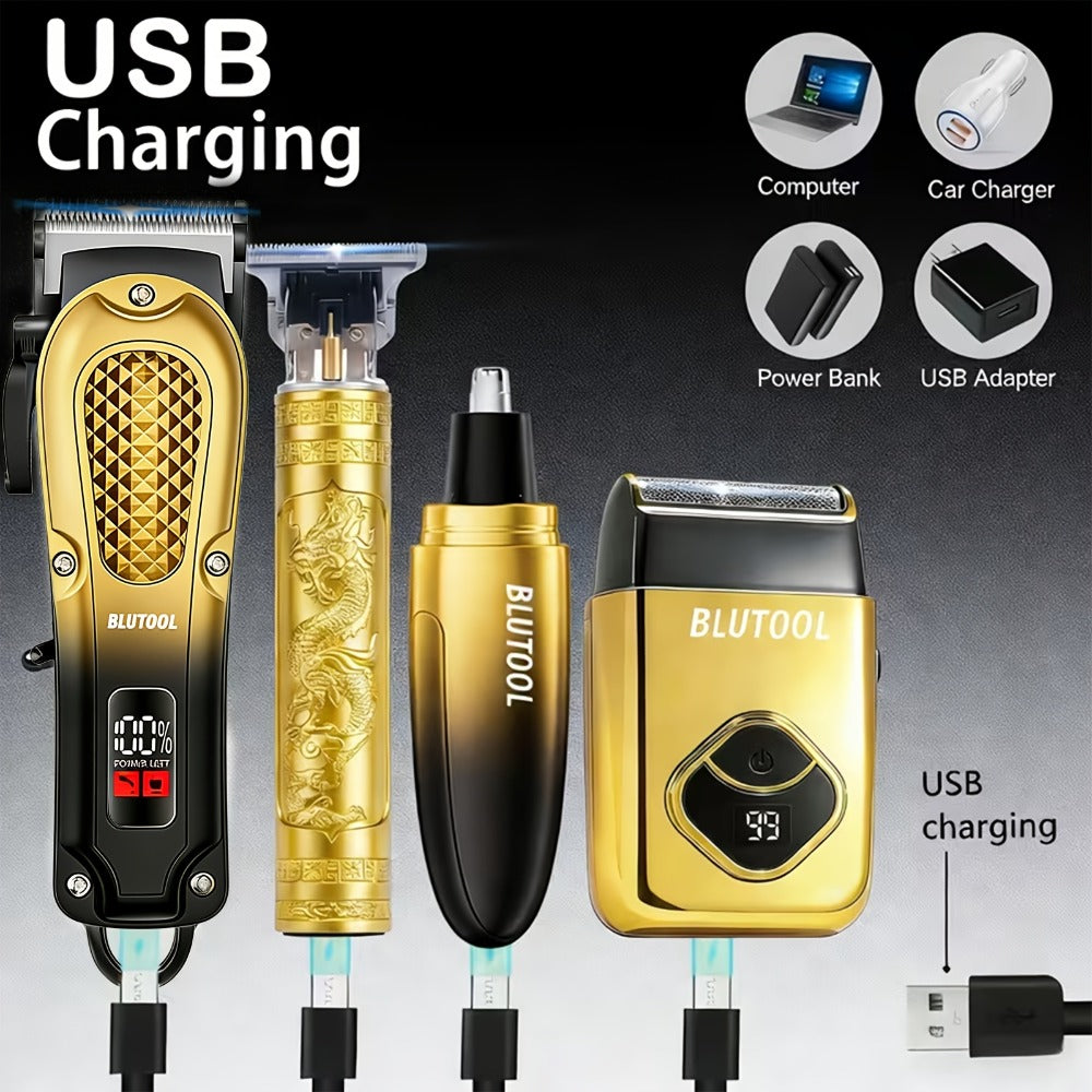 [Gifts for Men] 2pcs/4pcs Men's Cordless Hair Clipper Kits with USB Electric Hair Trimmer Suitable for, Travel, Barber Tools for Haircutting, Gifts for Men, Husbands, Boyfriends, Car Use, USB- Barber Kits
